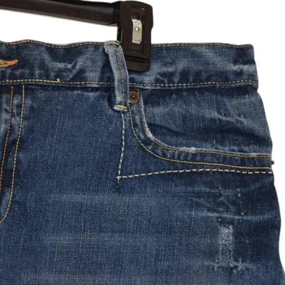 Old Navy Denim Blue Jean Skirt Embroidered Distressed Plus Size - Picture 3 of 8